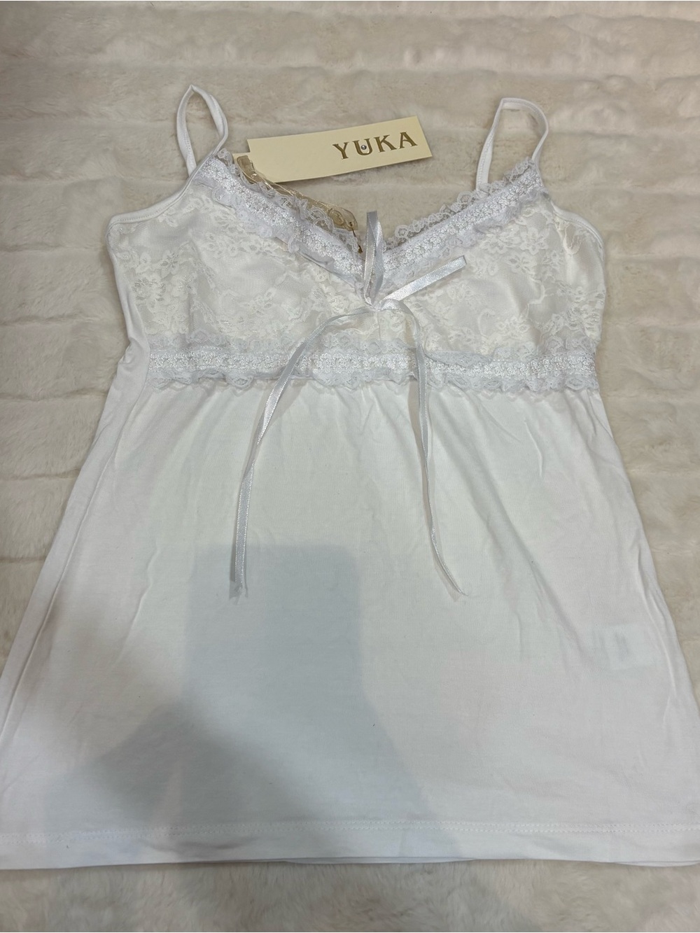 Yuka White Lace-Trim Camisole Top